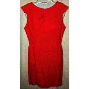 Red Sheath Dress Woven Knubby Fabric Sleeveless Size 12 Vintage Stacy Ames 1980s